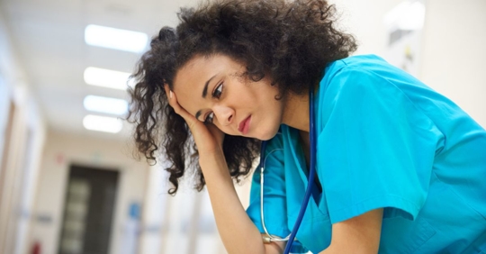 Frustrated female doctor at the hospital
