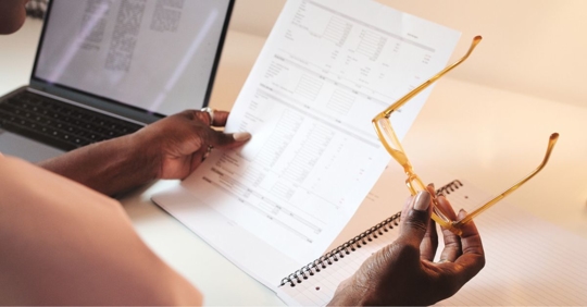 Woman looking at her income