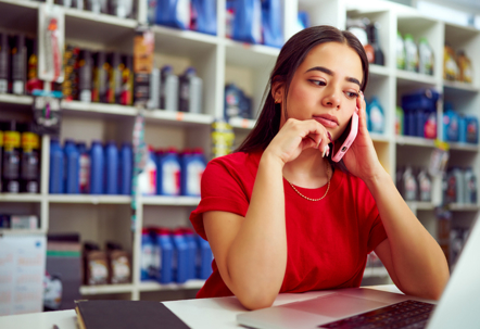 serious employee on the phone