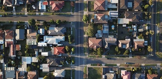 town of houses from above